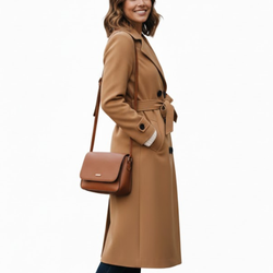 Women’s Camel Premium Wool Double-Breasted Long Trench Coat