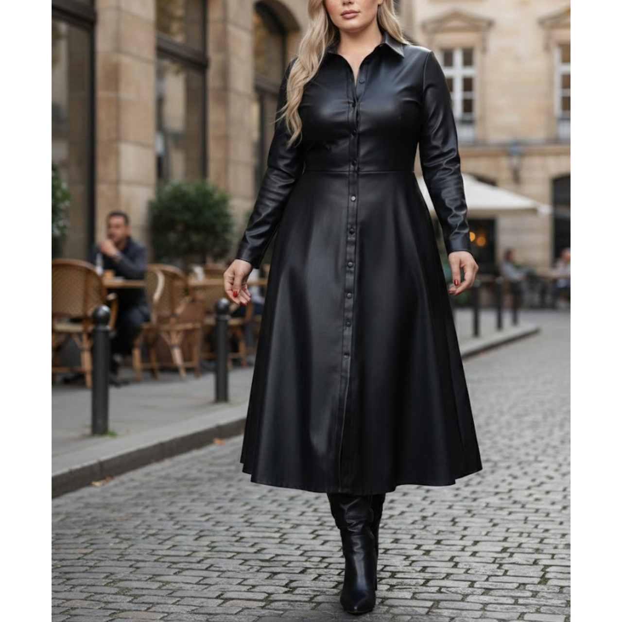 Women's Black Sheepskin Leather Stylish Dress Outfit Long Coat