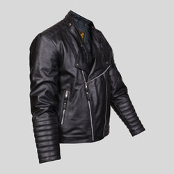 Mens Black Motorcycle Designer Moto Biker Real Sheepskin Leather Jacket