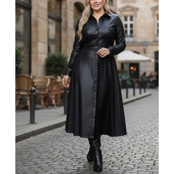 Women's Black Sheepskin Leather Stylish Dress Outfit Long Coat