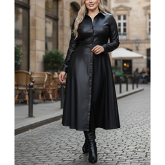 Women's Black Sheepskin Leather Stylish Dress Outfit Long Coat