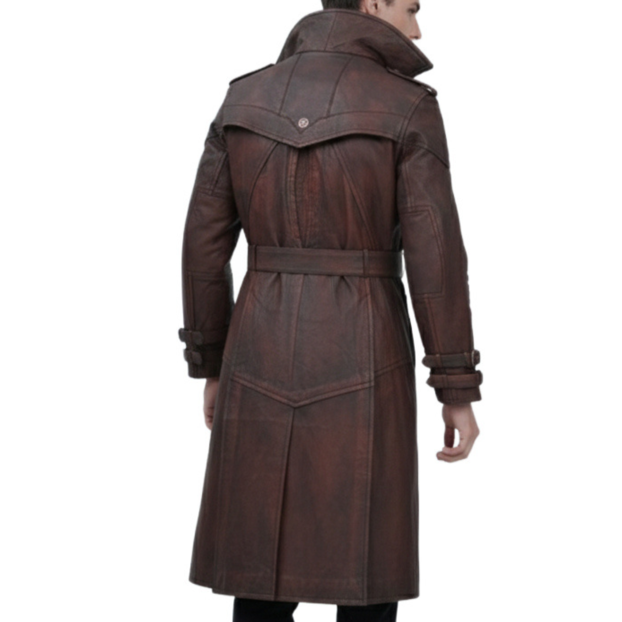 Mens Brown Vintage Leather Gambit Weathered Trench Coat
