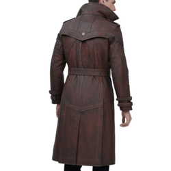 Mens Brown Vintage Leather Gambit Weathered Trench Coat
