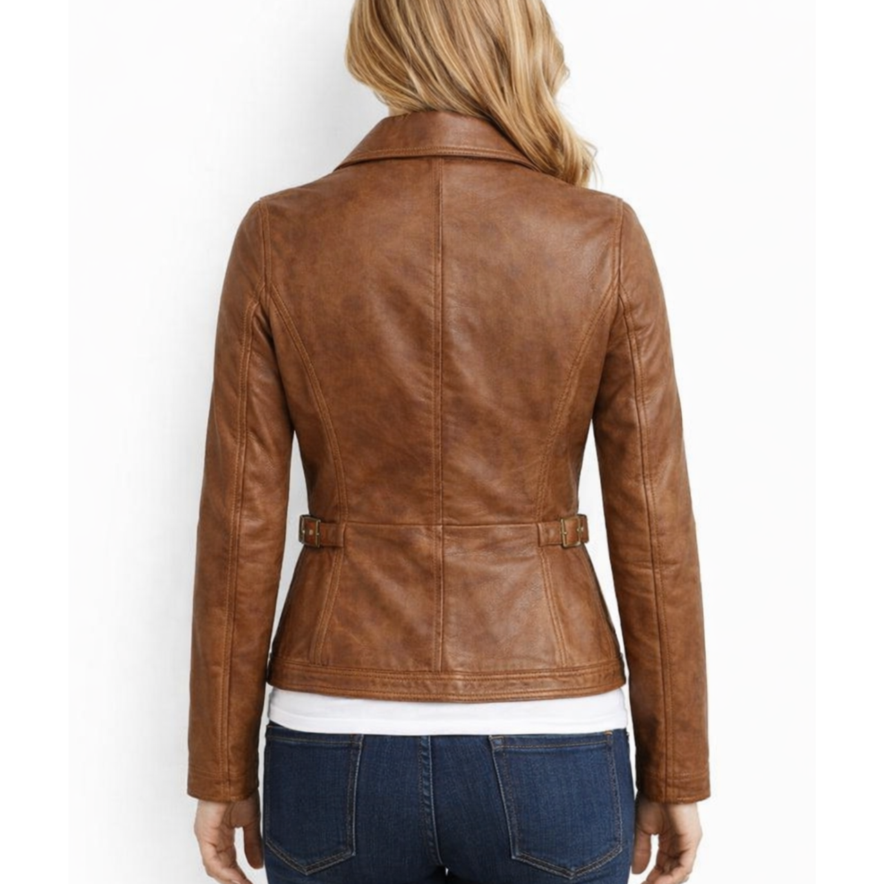 Women's Brown Vintage Leather Slim Fit Jacket