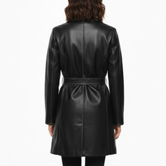Women's Stylish Black Leatehr Belted Style Coat Blazer
