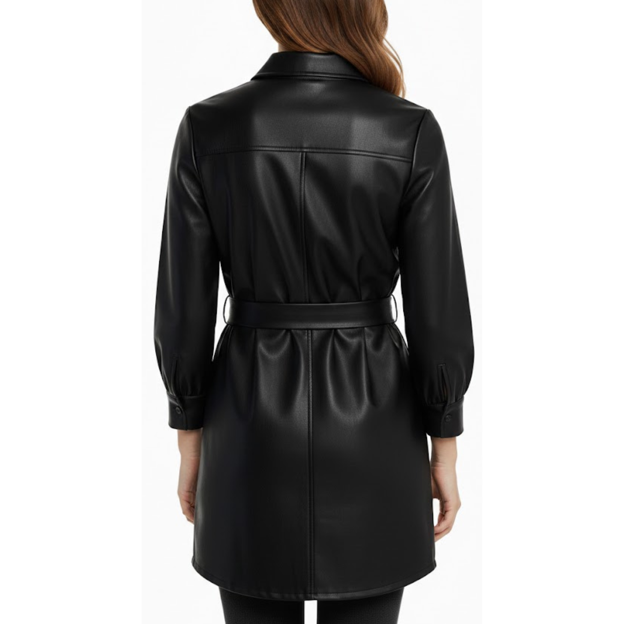 Women's Black Real Leather New Shirt Style Belted Coat