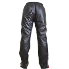 Mens Black Leather Sports Jogging Trousers With Double Red Stripes