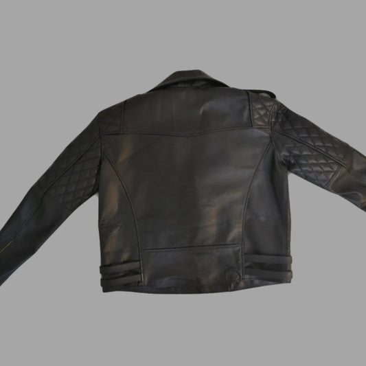 Mens Quilted Leather Motorcycle Biker Jacket