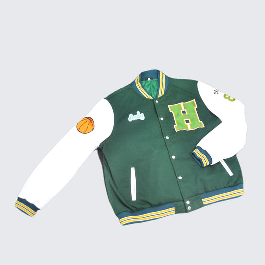 Men's Green Soft Cotton Fabric Baseball Varsity Jacket