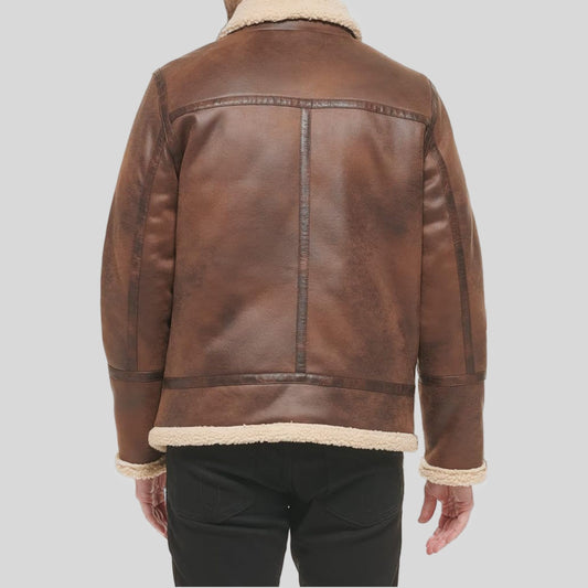 Men Real Leather Bomber Jacket With Shearling Lining