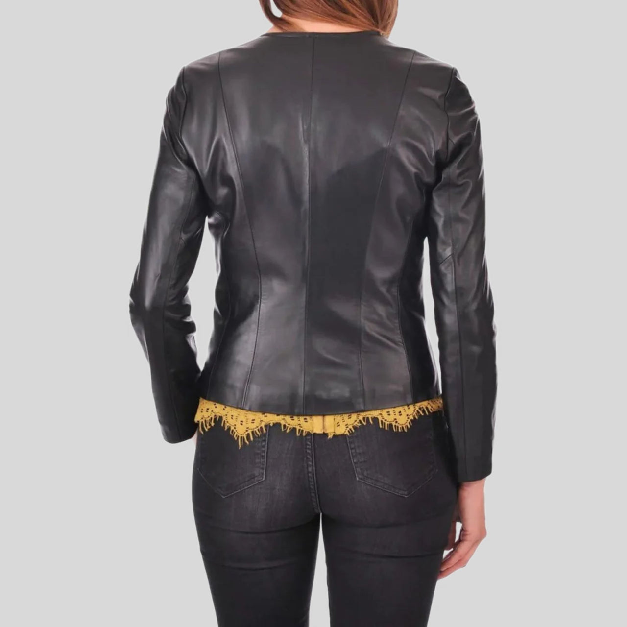 Women's Black Genuine Lambskin Café Racer Slim-Fit Leather Jacket