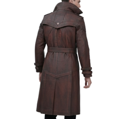 Mens Brown Vintage Leather Gambit Weathered Trench Coat
