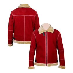 Ryan Reynolds Spirited Christmas Movie Sherpa Fur Red Suede Leather Jacket