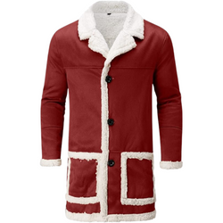 Men's Santa Claus Christmas Sherpa Fur Long Red Wool Trench Coat