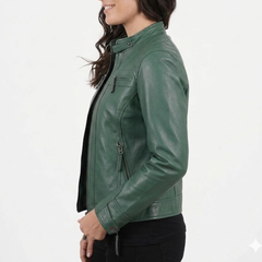 Women Cognac Antique Brown Quilted Cafe Racer Leather Jacket