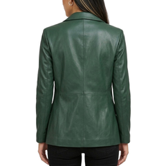 Women's Green Lambskin Leather Slim Fit Blazer