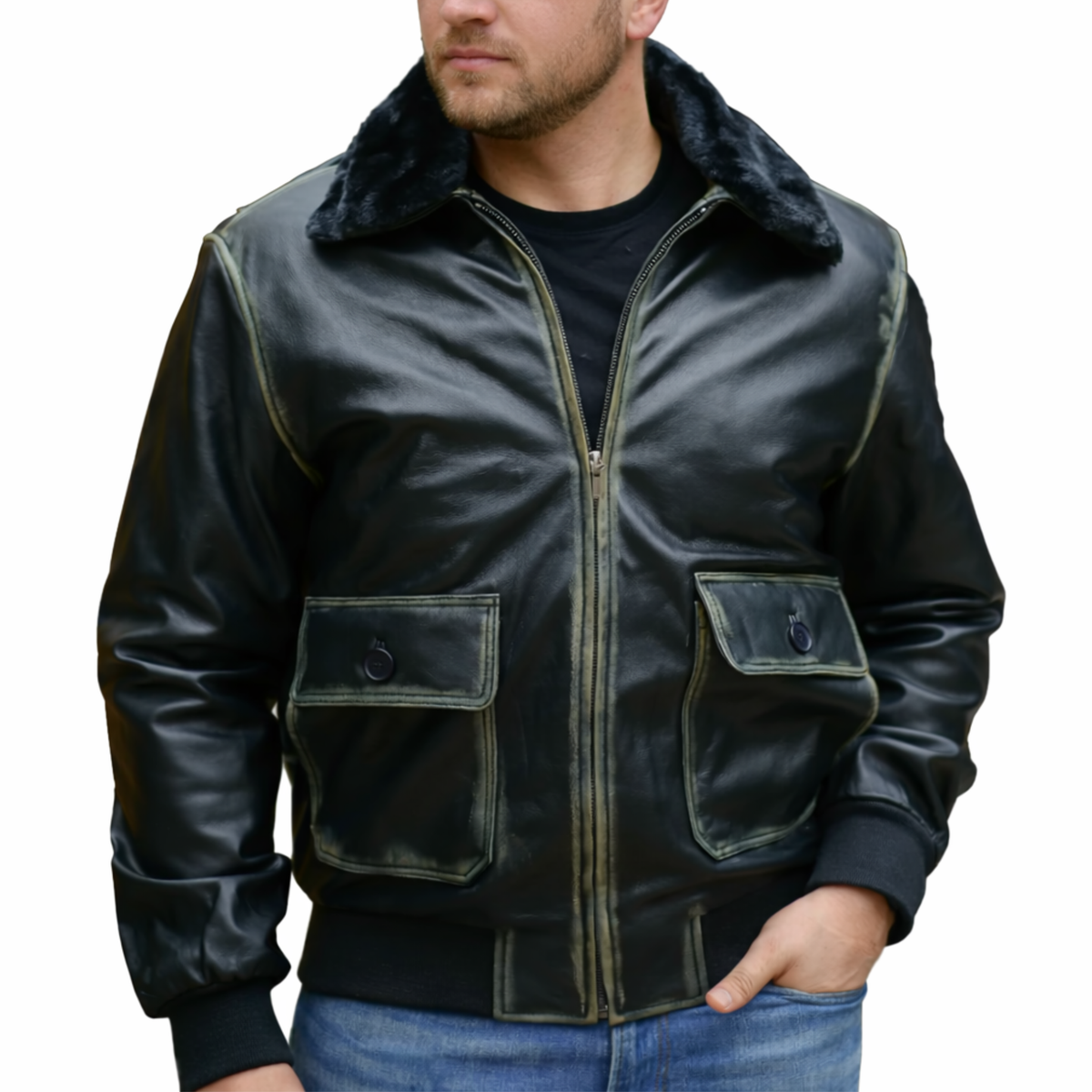 Mens Aviator Flight Bomber Leather Oversized Vintage Jackets