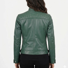 Women Cognac Antique Brown Quilted Cafe Racer Leather Jacket