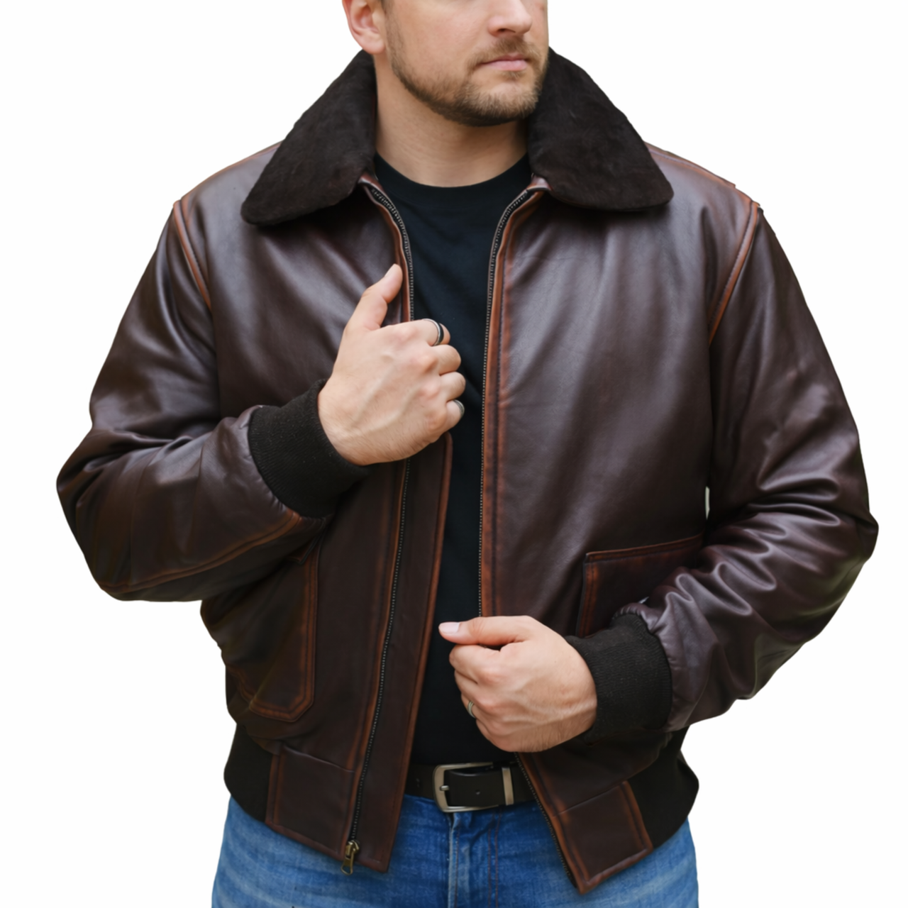 Mens Aviator Flight Bomber Leather Oversized Vintage Jackets