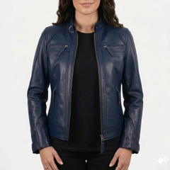 Women Cognac Antique Brown Quilted Cafe Racer Leather Jacket