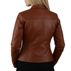 Womens Brown Real Sheepskin Leather Quilted Patterned Jacket