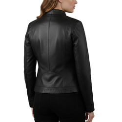 Womens Black Real Sheepskin Leather Quilted Patterned Jacket