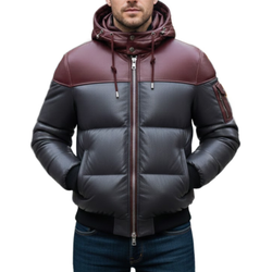 Men’s Two Tone Bubble Quilted Winter Puffer Hooded Bomber Jacket