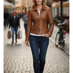 Women's Brown Vintage Leather Slim Fit Jacket
