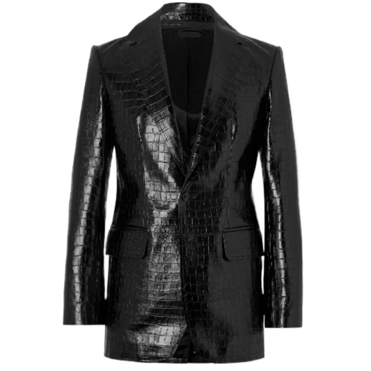 Men's Crocodile Embossed Designer Black Leather Blazer Coat | Slim Fit Casual & Formal Outerwear