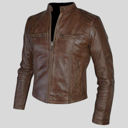 Women Vintage Brown Racer Leather Jacket