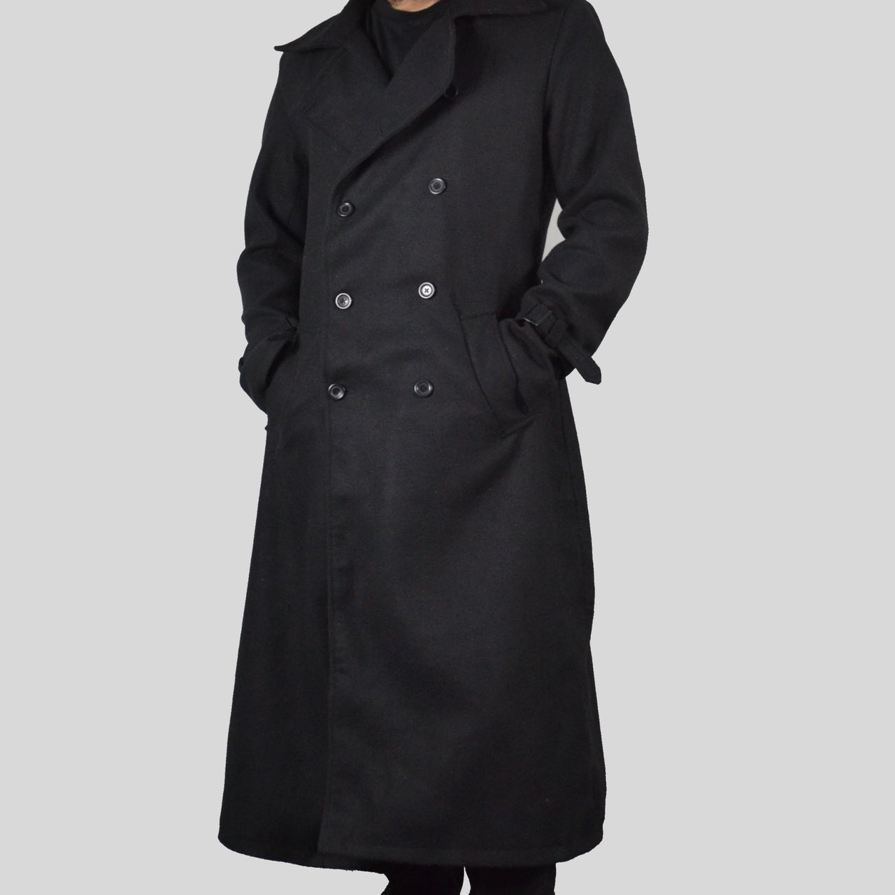 Trench Coats Long Black Wool Jacket Men's Long Black Double