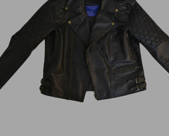 Mens Quilted Leather Motorcycle Biker Jacket