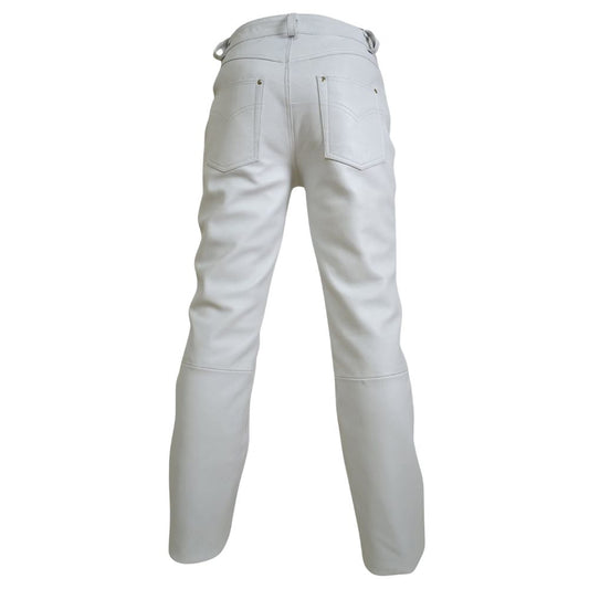 5 Pocket Jeans Style White Genuine Sheepskin Leather Pant Mens