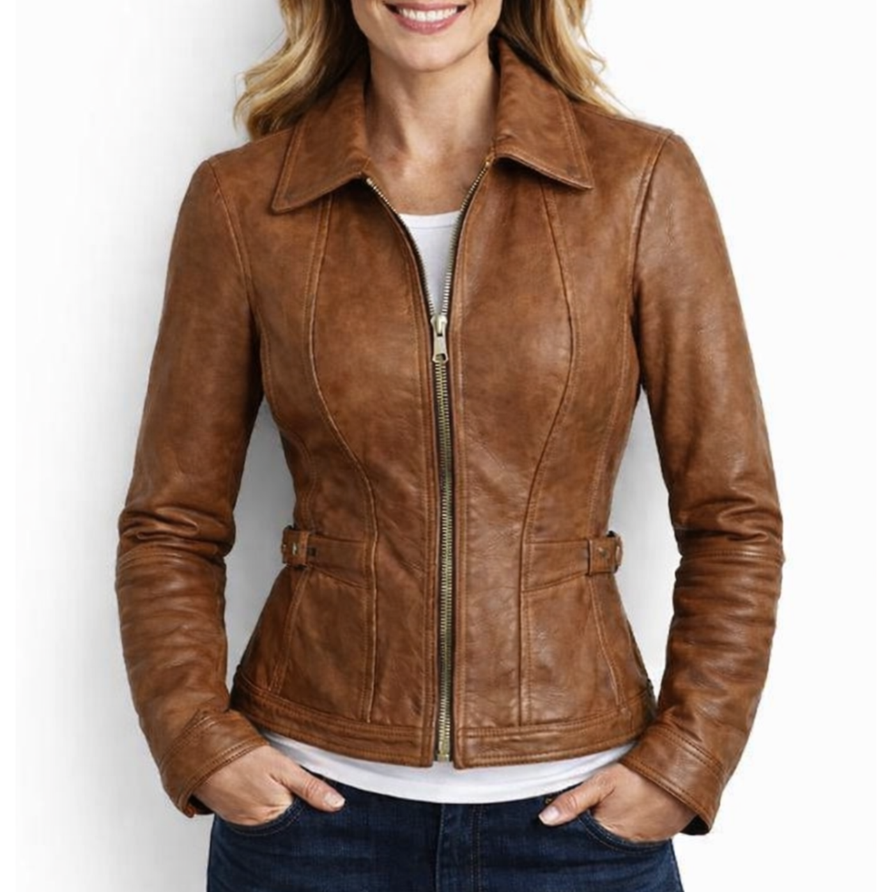 Women's Brown Vintage Leather Slim Fit Jacket