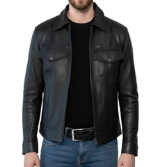 Mens Future Trunks DB Black Leather Trucker Jacket