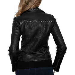 Womens Black Studded Leather Biker Jacket