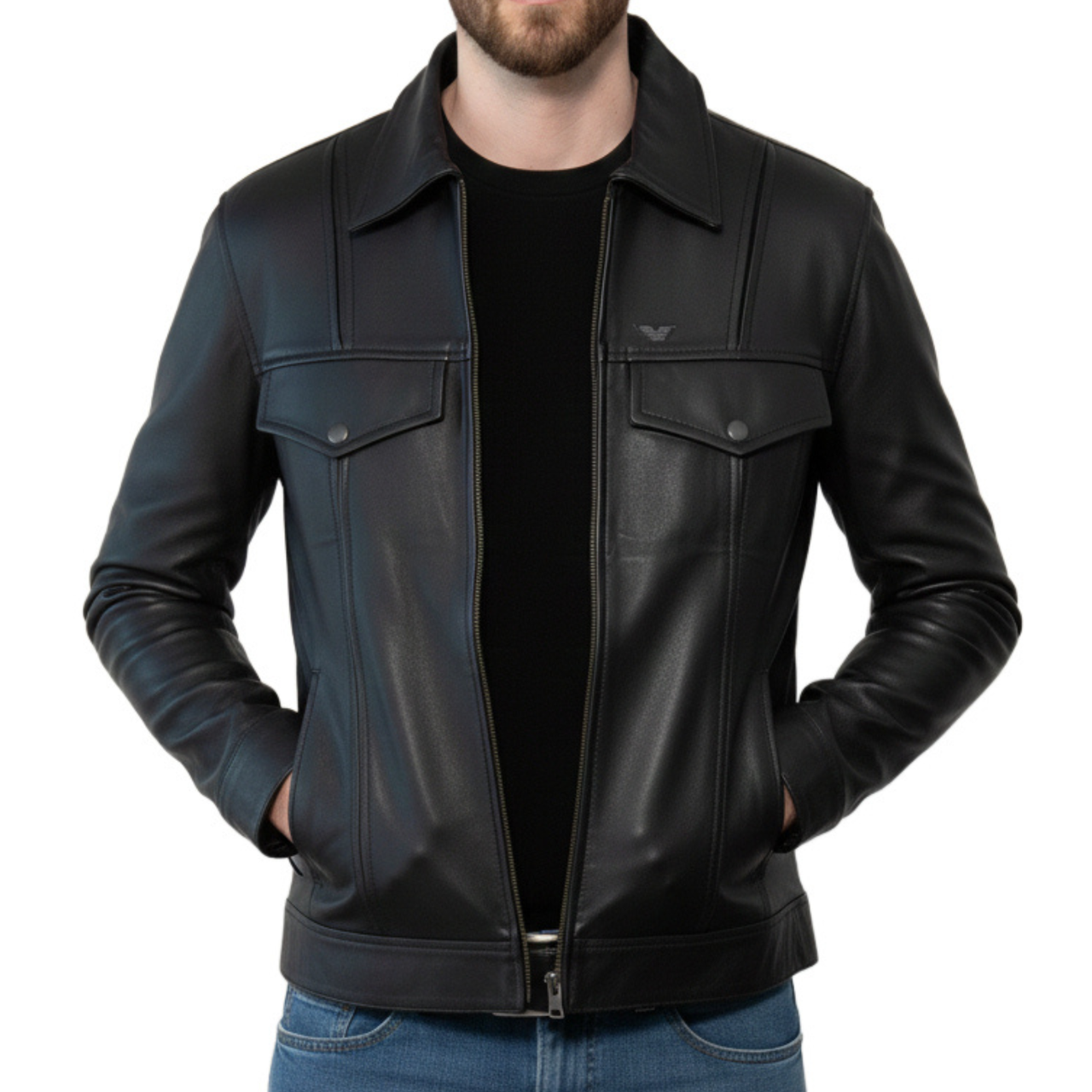 Mens Future Trunks DB Black Leather Trucker Jacket