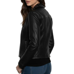 Womens Black Studded Leather Biker Jacket