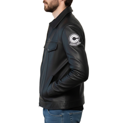 Mens Future Trunks DB Black Leather Trucker Jacket