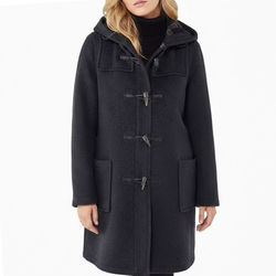 Women's Classic Black Wool Duffle Hooded Toggles Coat