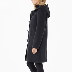Women's Classic Black Wool Duffle Hooded Toggles Coat