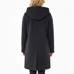 Women's Classic Black Wool Duffle Hooded Toggles Coat
