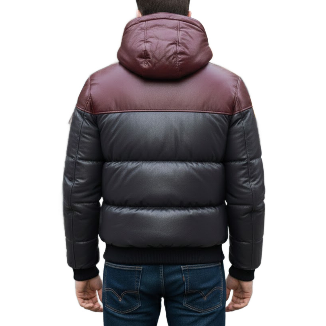 Men’s Two Tone Bubble Quilted Winter Puffer Hooded Bomber Jacket