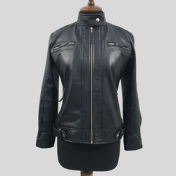 Women's Black Genuine Lambskin Cafe Racer Leather Jacket