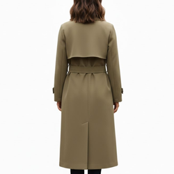 Women’s Khaki Premium Wool Double-Breasted Long Trench Coat