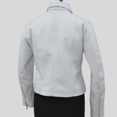 Women White Shirt Collar Designer Ladies Leather Jacket