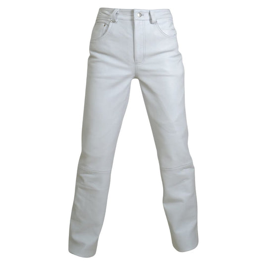 5 Pocket Jeans Style White Genuine Sheepskin Leather Pant Mens