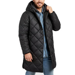 Men's Black Diamond Quilted Hooded Puffer Winter Long Coat