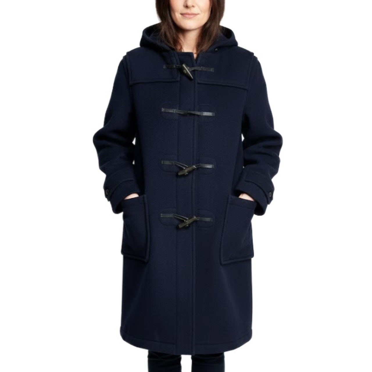 Women's Classic Navy Wool Duffle Hooded Toggles Coat