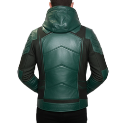 Mens Green Real Leather Chrome Armor Cosplay Jacket